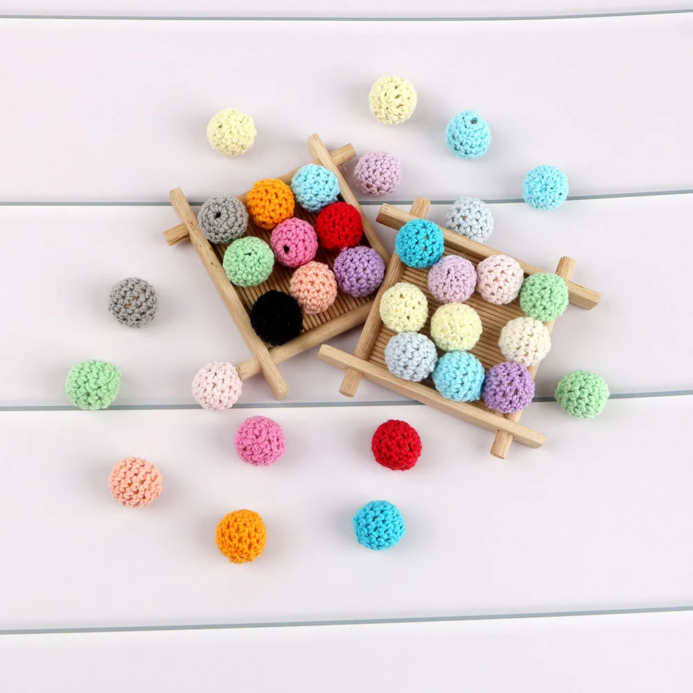 Kovict 100Pcs 16/20MM Wooden Crochet Beads Round DIY For Jewelry Making Necklace Bracelet Earrings Etc Handmade Accessories