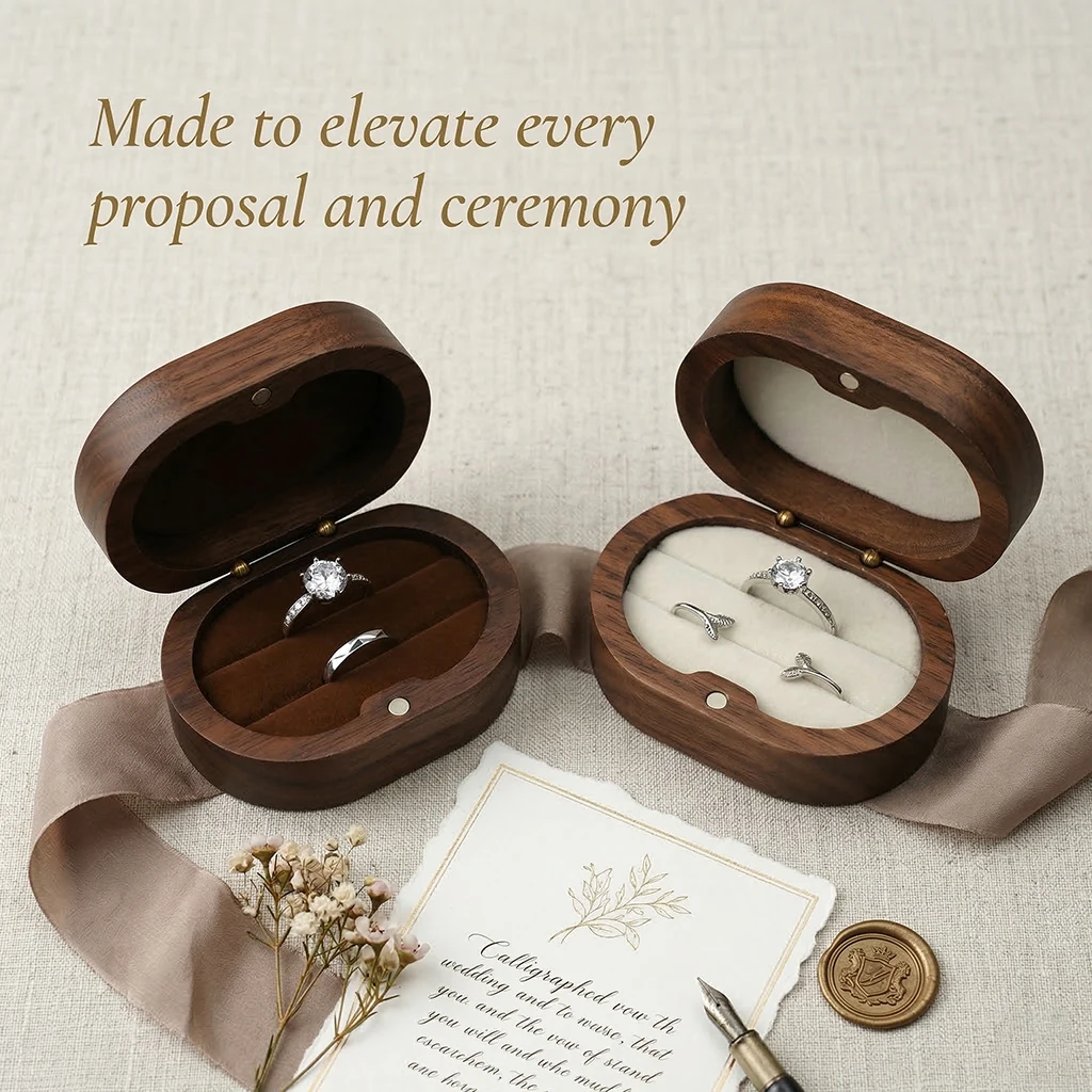 Rustic Wedding Ring Box Holder Wood Custom Wedding Valentine Engagement Anniversary Personalized Name Date for Wedding Ceremony