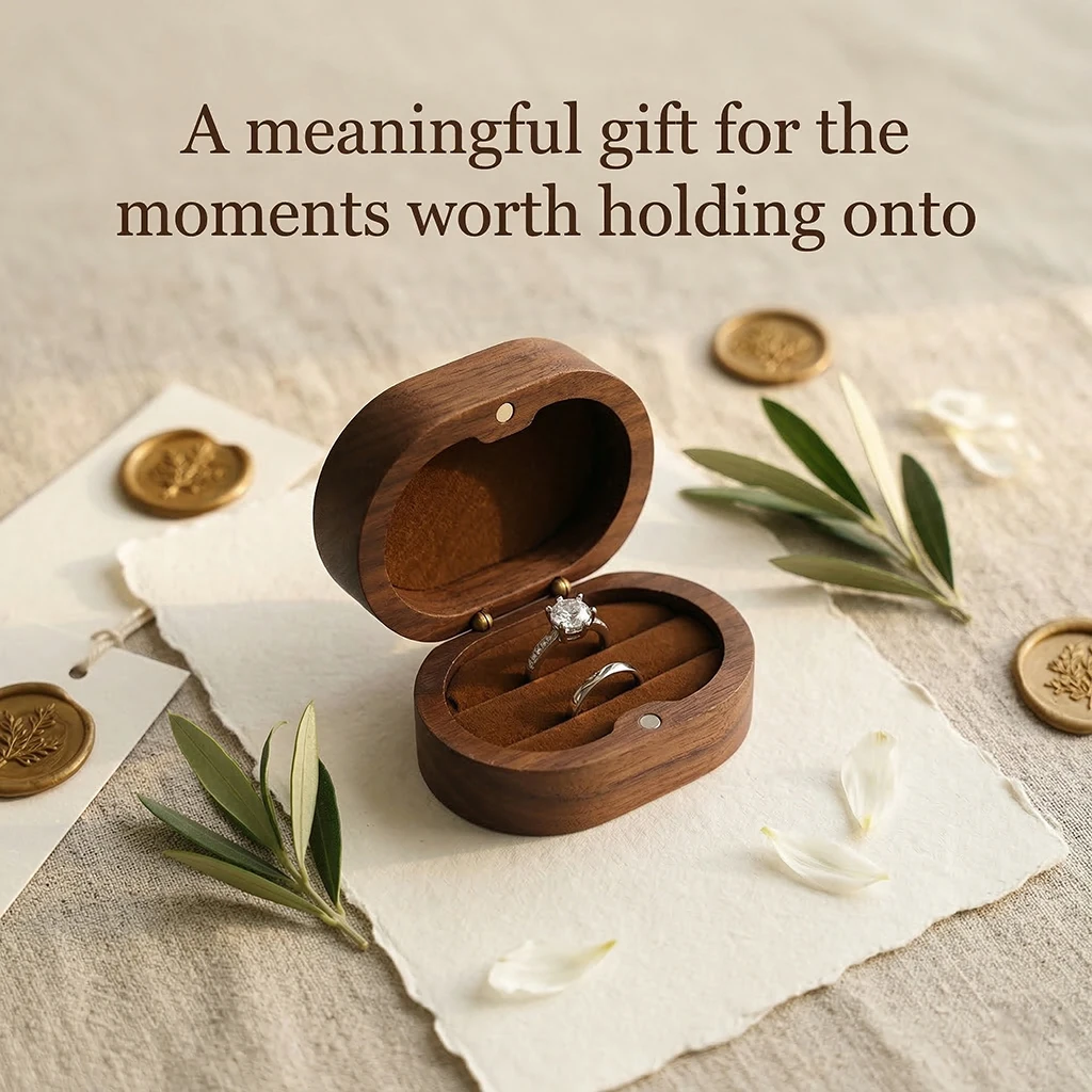 Rustic Wedding Ring Box Holder Wood Custom Wedding Valentine Engagement Anniversary Personalized Name Date for Wedding Ceremony