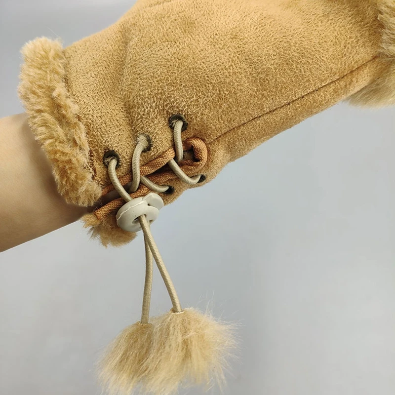 Women Winter Half Finger Gloves Lady Outdoor Faux Rabbit Fur Warm Mittens Plush Fleece Lined Driving Riding Gloves