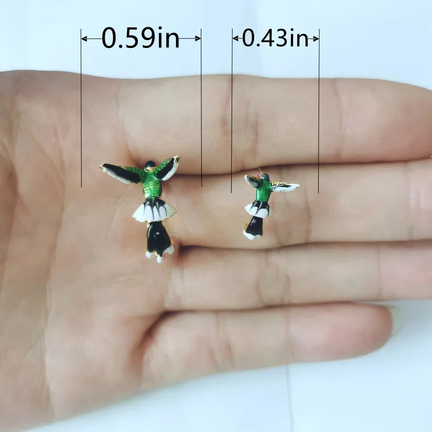 Cute Hummingbird Shape Oil Drop Earrings New Fashion Temperament Silver Needle Earrings Niche Design Green Purple Jewelry