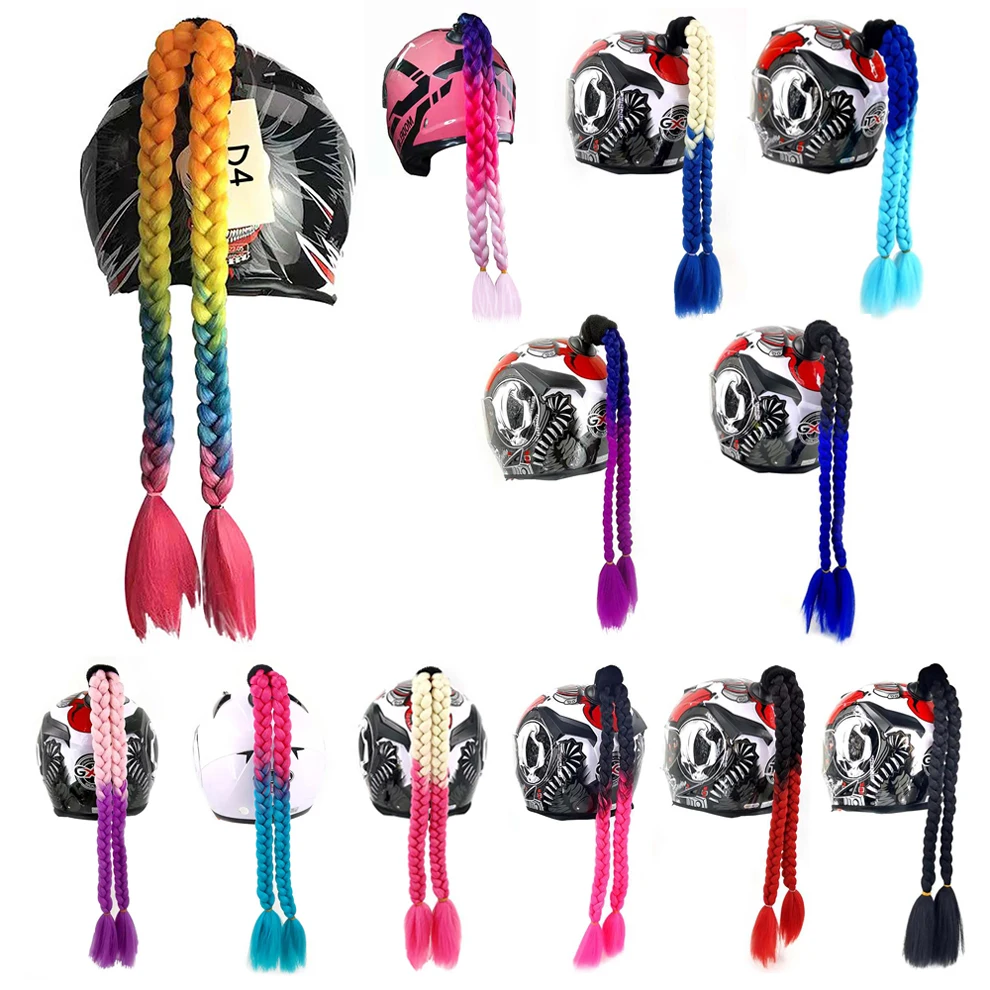 New Arrival Helmet Braid Motorcycle Motorbike Woman Helmet Braids 24" With Twist Sucker Dual Pigtail Ponytail Braids For Helmet