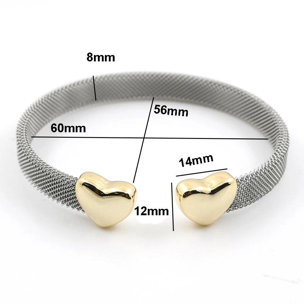 Heart Bracelets Cuff Mesh Adjustable Opening Bangle Heart Love Mesh Rings For Women Men Lover Couple Wedding Trendy Jewelry Set