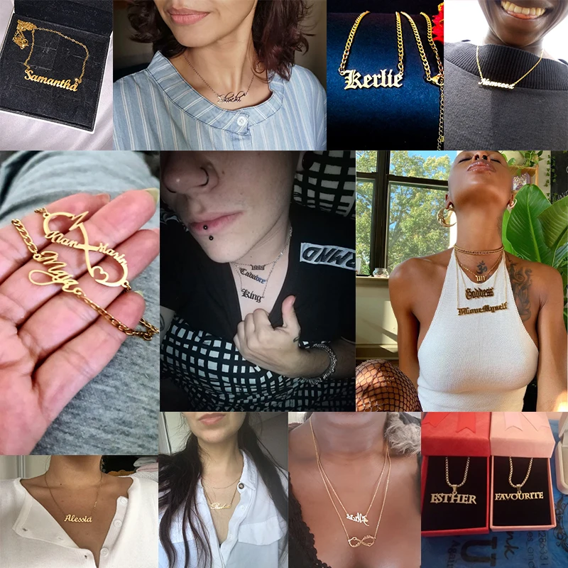 Atoztide New Custom Name Necklaces Personalized Fashion Stainless Steel Bottom Decoration Pendant Heart Letter for Women Jewelry