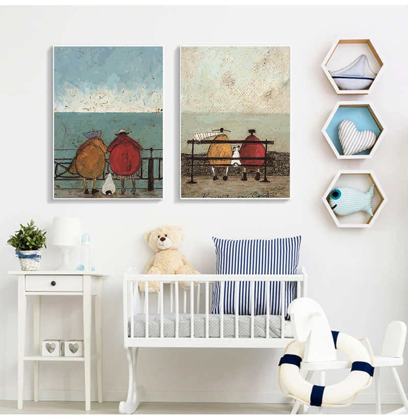 Vintage Nordic Abstract Landscape Love Dogs Pet Canvas Wall Art Paintings Posters and Prints Pictures Living Room Home Decor
