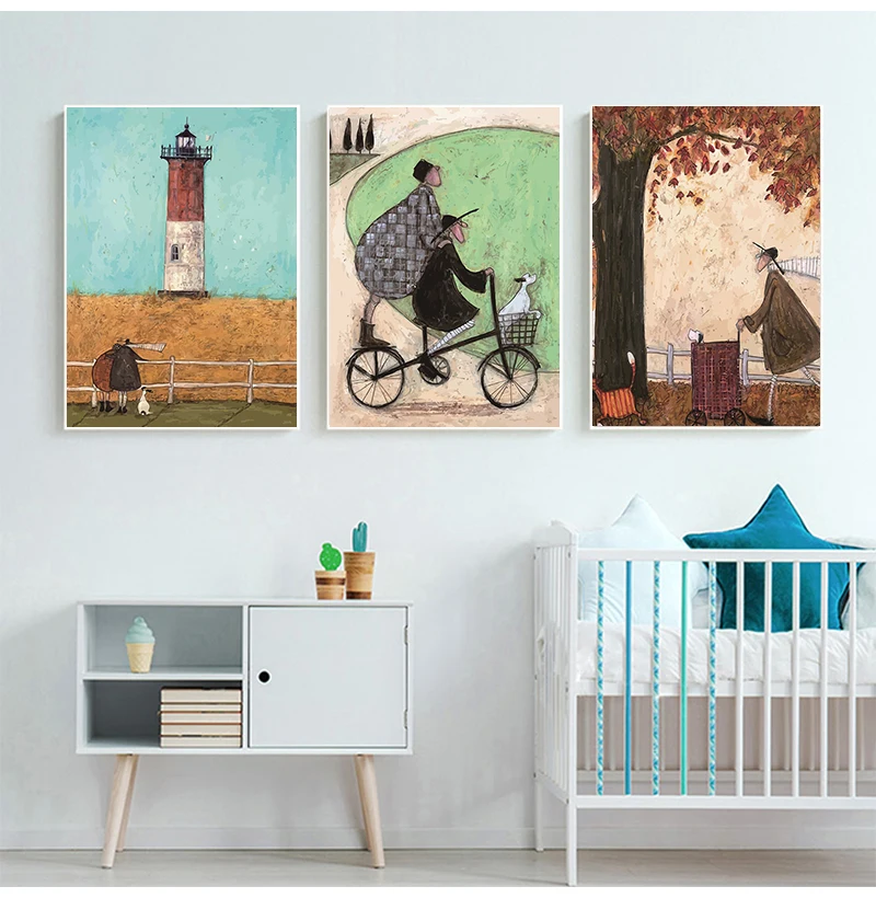 Vintage Nordic Abstract Landscape Love Dogs Pet Canvas Wall Art Paintings Posters and Prints Pictures Living Room Home Decor