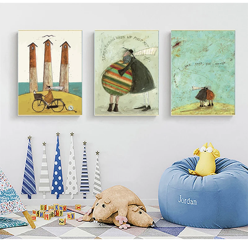 Vintage Nordic Abstract Landscape Love Dogs Pet Canvas Wall Art Paintings Posters and Prints Pictures Living Room Home Decor