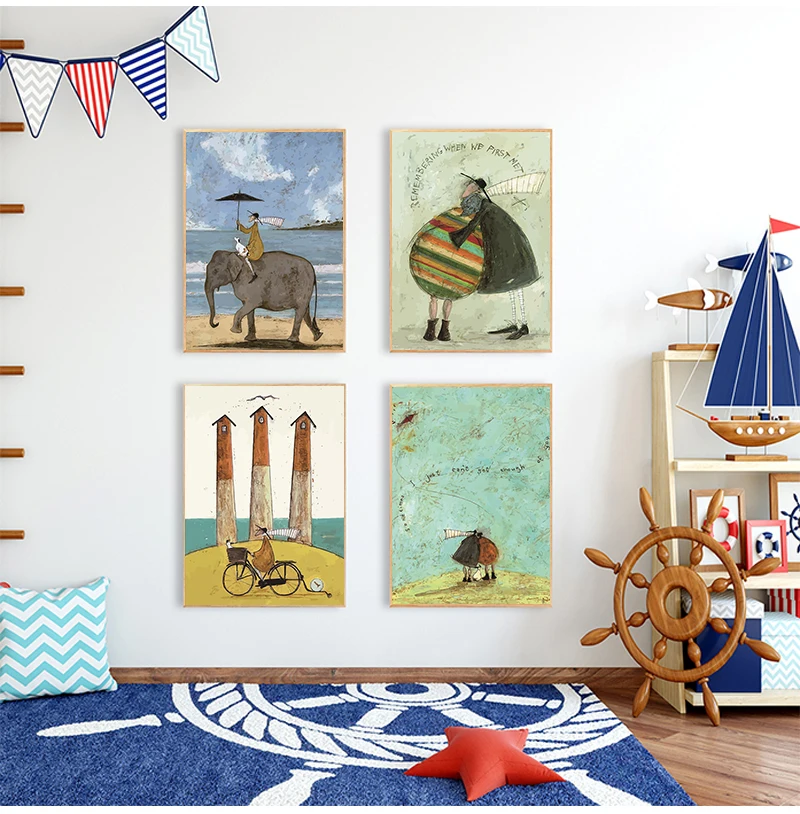 Vintage Nordic Abstract Landscape Love Dogs Pet Canvas Wall Art Paintings Posters and Prints Pictures Living Room Home Decor