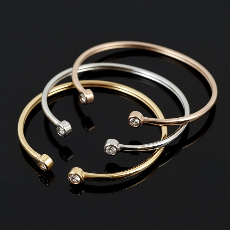 Stainless Steel Bracelet Open Cuff Bangles for Women Gold Color Simple Luxury Jewelry Gift