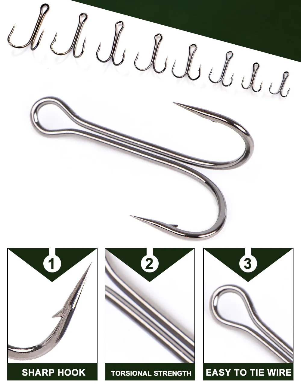 FTK 20PCS Fishing Hooks High Carbon Steel Duple Hooks Double Fishing Hooks Barbed Carp Fishhook For Soft Worm Lure