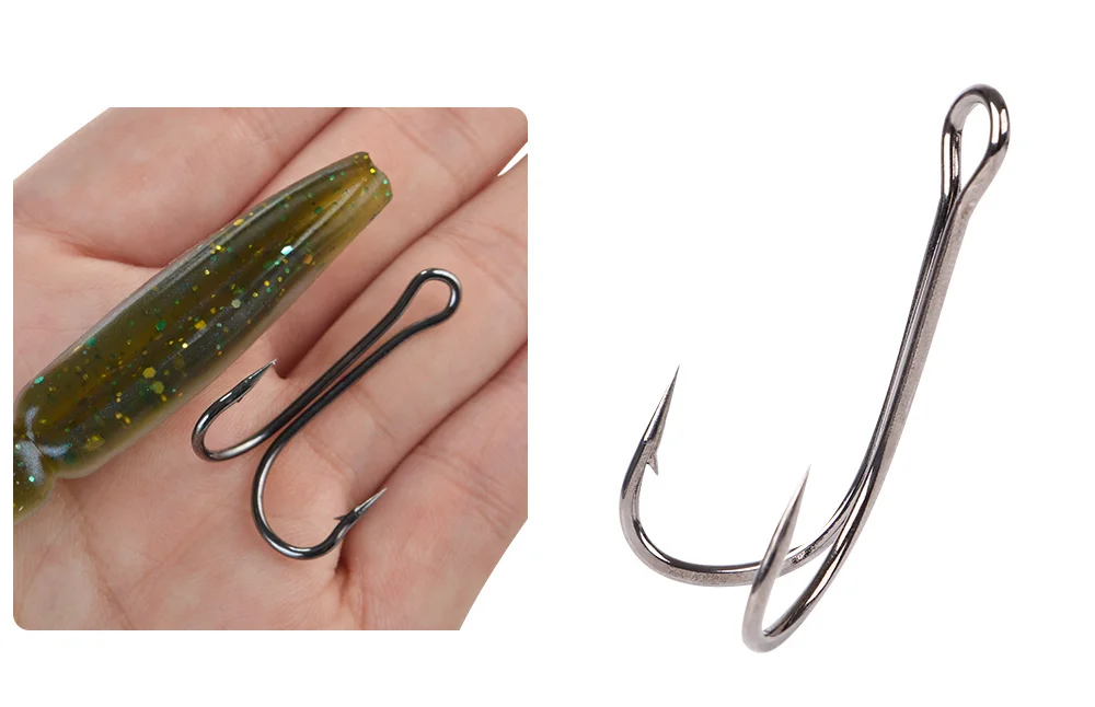 FTK 20PCS Fishing Hooks High Carbon Steel Duple Hooks Double Fishing Hooks Barbed Carp Fishhook For Soft Worm Lure