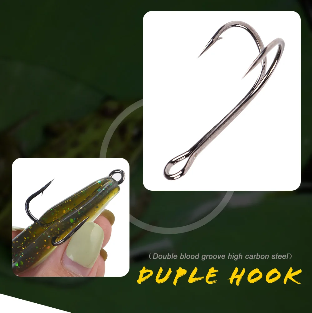 FTK 20PCS Fishing Hooks High Carbon Steel Duple Hooks Double Fishing Hooks Barbed Carp Fishhook For Soft Worm Lure