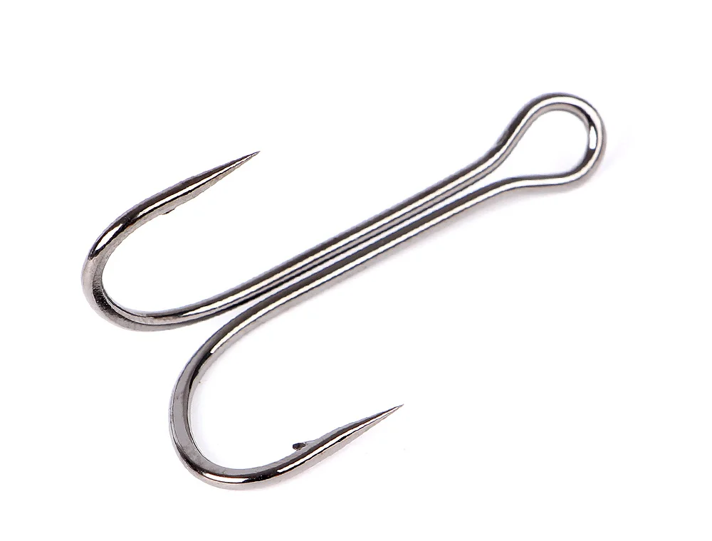 FTK 20PCS Fishing Hooks High Carbon Steel Duple Hooks Double Fishing Hooks Barbed Carp Fishhook For Soft Worm Lure