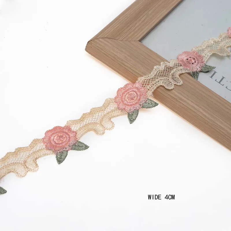 1Yard Embroidery Pink Lace Fabric Trim Ribbon DIY Lace Skirt Curtain Bags Accessories Sewing Repair