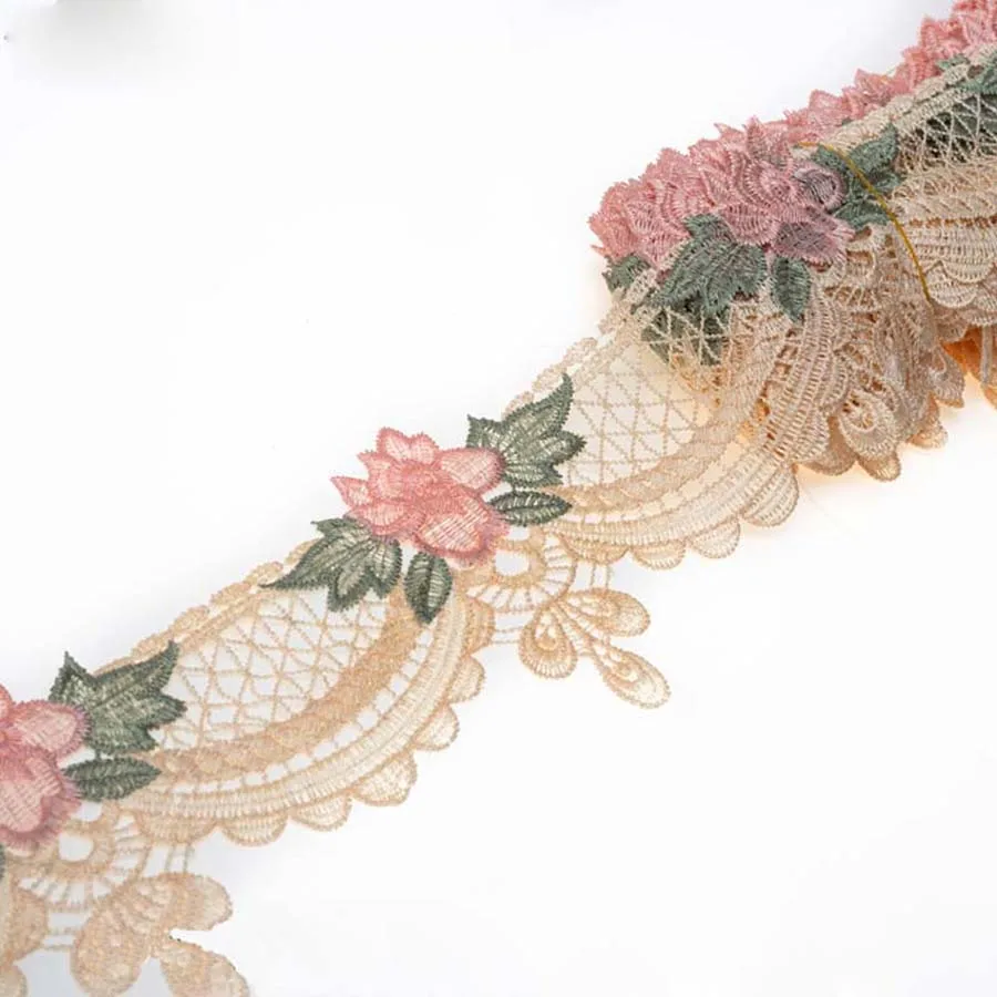 1Yard Embroidery Pink Lace Fabric Trim Ribbon DIY Lace Skirt Curtain Bags Accessories Sewing Repair