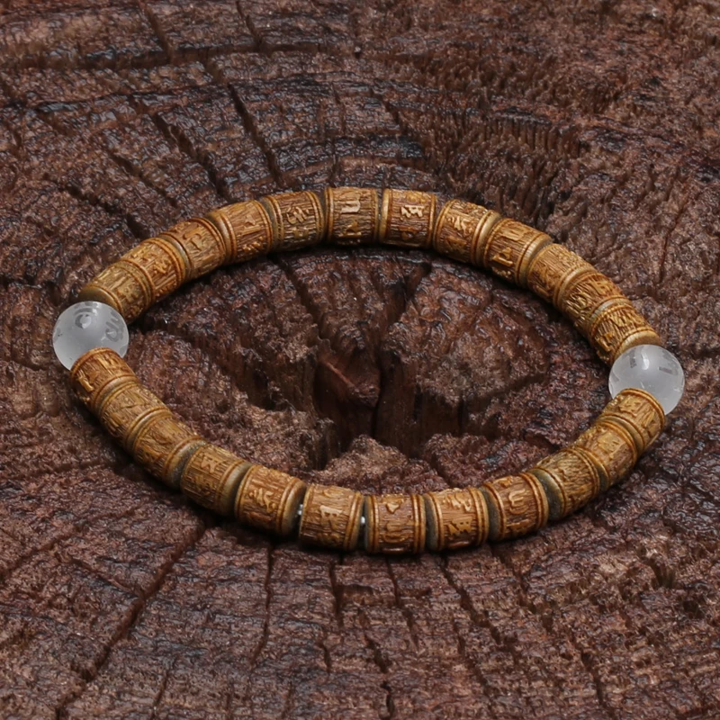 Natural Sandalwood Six-character Mantra Tibetan Buddhist Prayer Wheel Bracelet 8mm 9mm Female Yoga Zen Small Bracelet