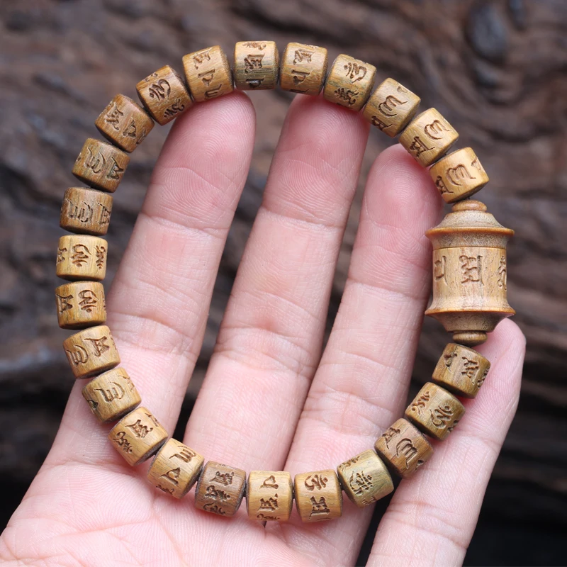 Natural Sandalwood Six-character Mantra Tibetan Buddhist Prayer Wheel Bracelet 8mm 9mm Female Yoga Zen Small Bracelet
