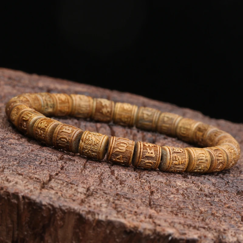 Natural Sandalwood Six-character Mantra Tibetan Buddhist Prayer Wheel Bracelet 8mm 9mm Female Yoga Zen Small Bracelet