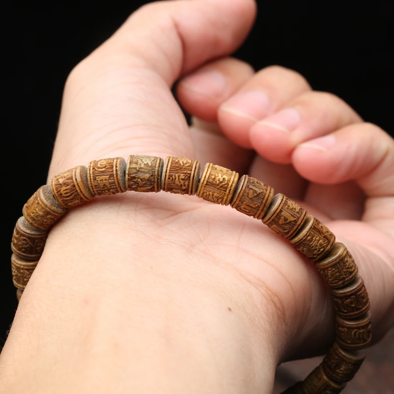 Natural Sandalwood Six-character Mantra Tibetan Buddhist Prayer Wheel Bracelet 8mm 9mm Female Yoga Zen Small Bracelet