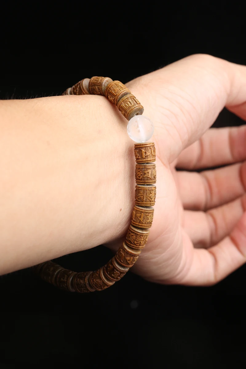 Natural Sandalwood Six-character Mantra Tibetan Buddhist Prayer Wheel Bracelet 8mm 9mm Female Yoga Zen Small Bracelet