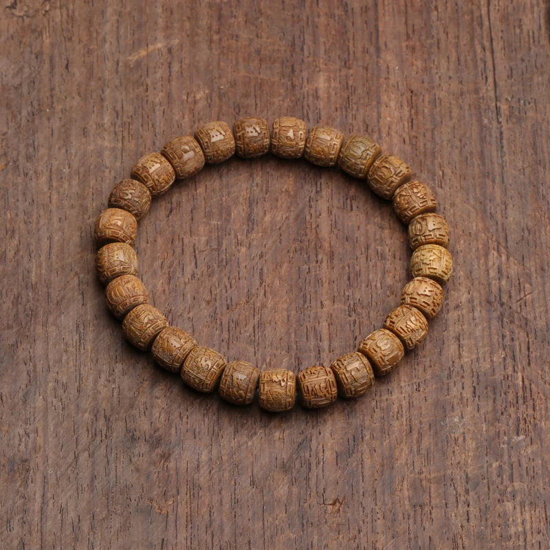 Natural Sandalwood Six-character Mantra Tibetan Buddhist Prayer Wheel Bracelet 8mm 9mm Female Yoga Zen Small Bracelet