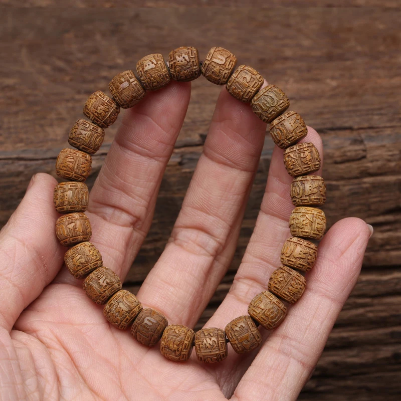 Natural Sandalwood Six-character Mantra Tibetan Buddhist Prayer Wheel Bracelet 8mm 9mm Female Yoga Zen Small Bracelet