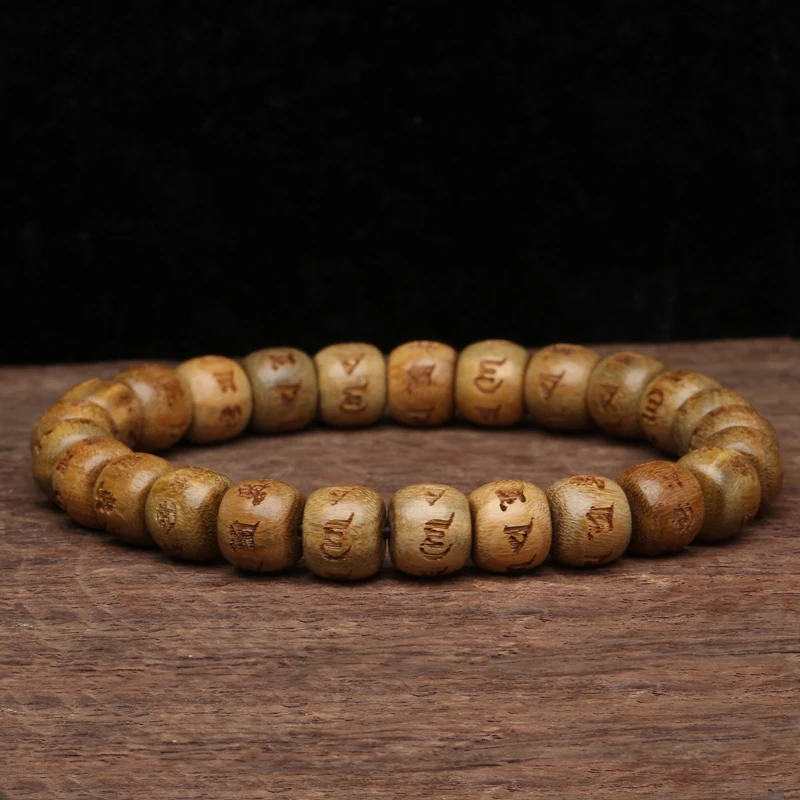 Natural Sandalwood Six-character Mantra Tibetan Buddhist Prayer Wheel Bracelet 8mm 9mm Female Yoga Zen Small Bracelet