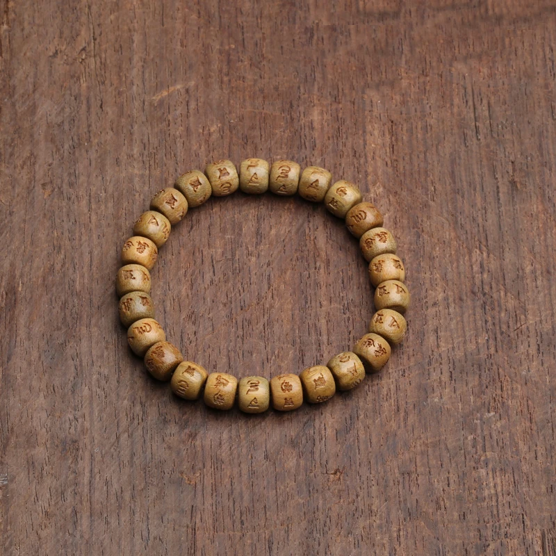 Natural Sandalwood Six-character Mantra Tibetan Buddhist Prayer Wheel Bracelet 8mm 9mm Female Yoga Zen Small Bracelet