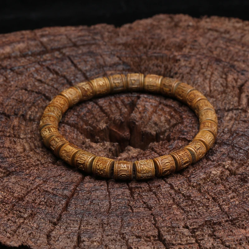 Natural Sandalwood Six-character Mantra Tibetan Buddhist Prayer Wheel Bracelet 8mm 9mm Female Yoga Zen Small Bracelet
