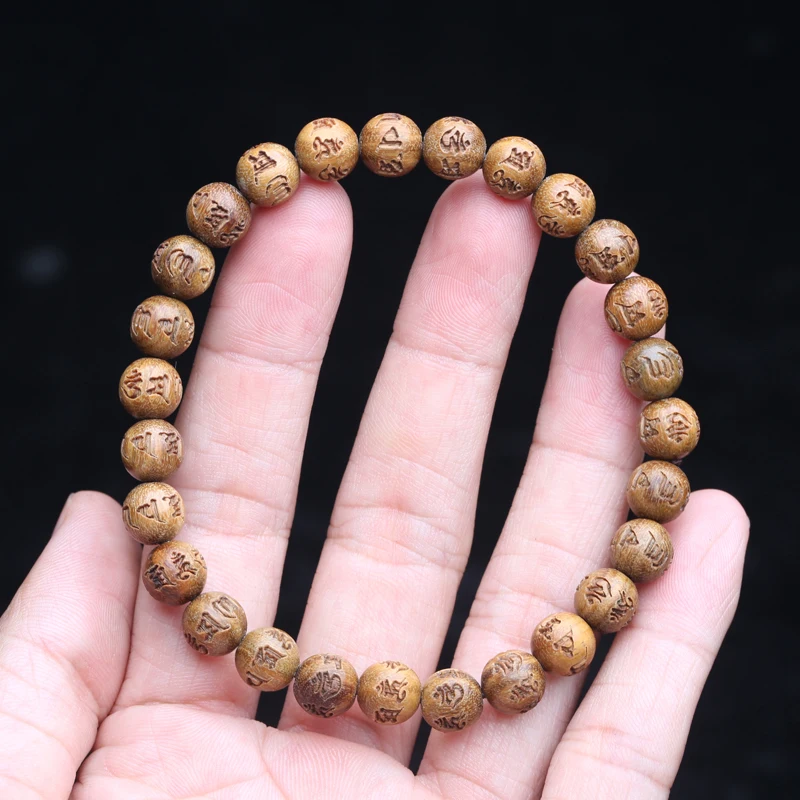 Natural Sandalwood Six-character Mantra Tibetan Buddhist Prayer Wheel Bracelet 8mm 9mm Female Yoga Zen Small Bracelet