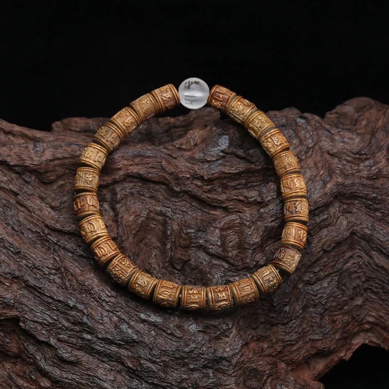 Natural Sandalwood Six-character Mantra Tibetan Buddhist Prayer Wheel Bracelet 8mm 9mm Female Yoga Zen Small Bracelet
