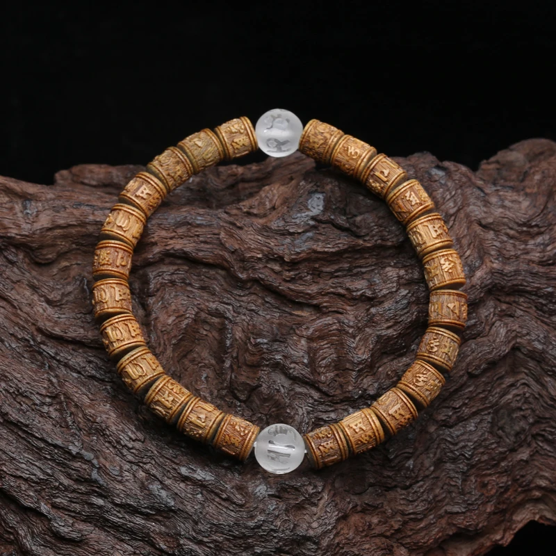Natural Sandalwood Six-character Mantra Tibetan Buddhist Prayer Wheel Bracelet 8mm 9mm Female Yoga Zen Small Bracelet