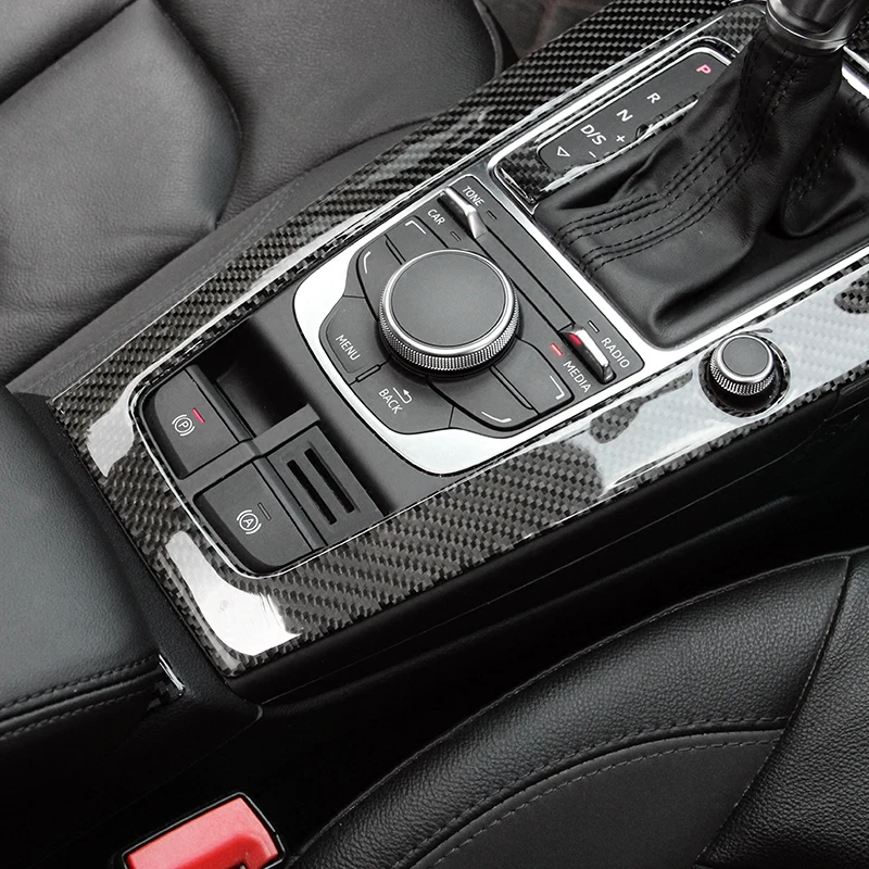 Car Styling Center Console Gear Shift Panel Decoration Cover Sticker Trim For Audi A3 8V S3 2014-2019 Carbon Fiber Accessories