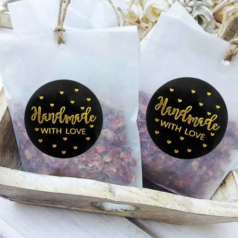 100-500pcs Gold Foil Handmade With Love Stationery Seal Labels 1 inch Sticker for DIY Gift Small Business Packaging Decoration