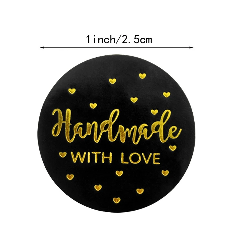 100-500pcs Gold Foil Handmade With Love Stationery Seal Labels 1 inch Sticker for DIY Gift Small Business Packaging Decoration