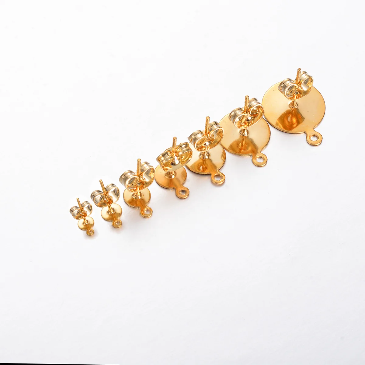 30pcs/lot 5/6/8/10/12mm Stainless Steel Blank Earring Studs Post Pins with Loop Flat Round Tray Base Ear For DIY Jewelry Making