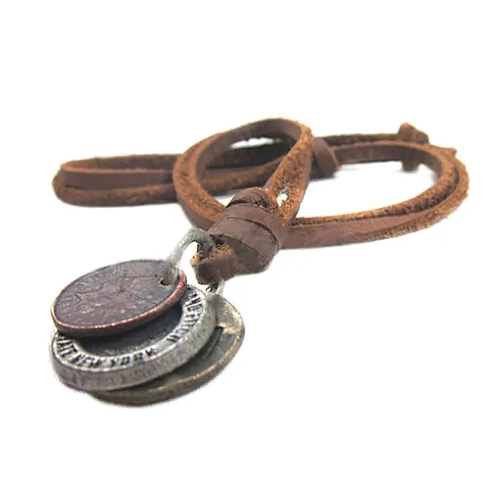 3 Coins Pendant Genuine Leather Necklace For Wealth And Success Lucky Antique Pendant Fashion Charm Choker Best Wishes Gifts