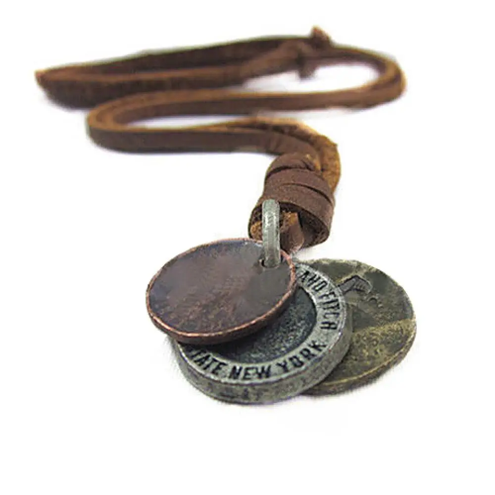 3 Coins Pendant Genuine Leather Necklace For Wealth And Success Lucky Antique Pendant Fashion Charm Choker Best Wishes Gifts