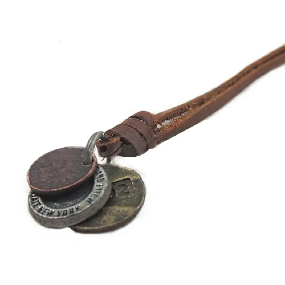 3 Coins Pendant Genuine Leather Necklace For Wealth And Success Lucky Antique Pendant Fashion Charm Choker Best Wishes Gifts
