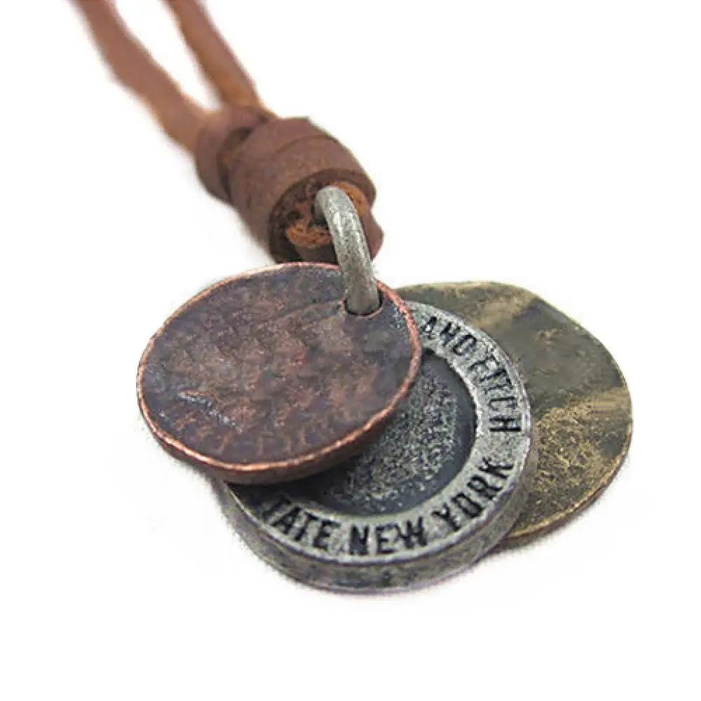 3 Coins Pendant Genuine Leather Necklace For Wealth And Success Lucky Antique Pendant Fashion Charm Choker Best Wishes Gifts