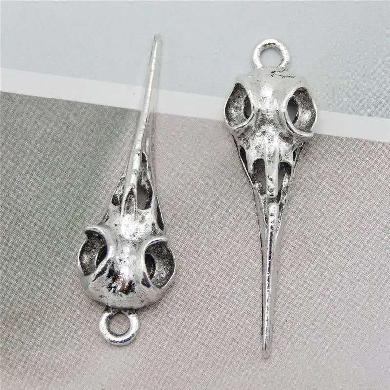 10Pcs Mix Alloy Animals Charms Skull Bird Head Pointed Mouth Pendant Handmade Hanging Crafts Vintage Jewelry Bronze Silver Color