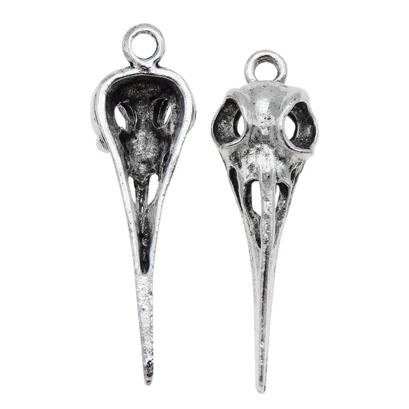 10Pcs Mix Alloy Animals Charms Skull Bird Head Pointed Mouth Pendant Handmade Hanging Crafts Vintage Jewelry Bronze Silver Color