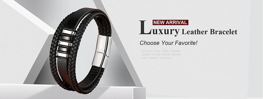 TYO New Fashion Braided Wrap Rope Black Leather Bracelets For Men Simple Stainless Steel Charm Vintage Bangles Jewelry Gift