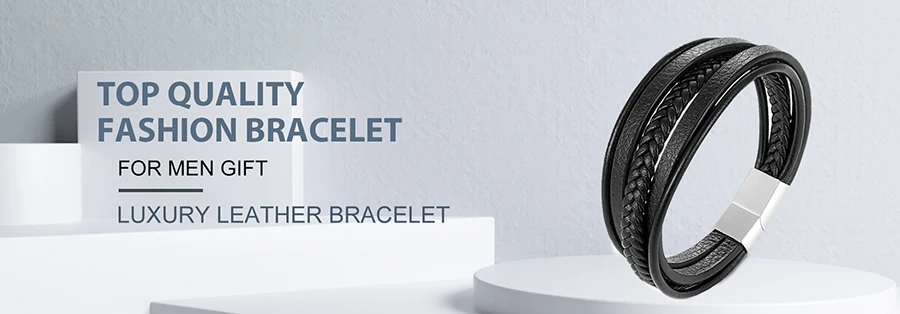 TYO New Fashion Braided Wrap Rope Black Leather Bracelets For Men Simple Stainless Steel Charm Vintage Bangles Jewelry Gift