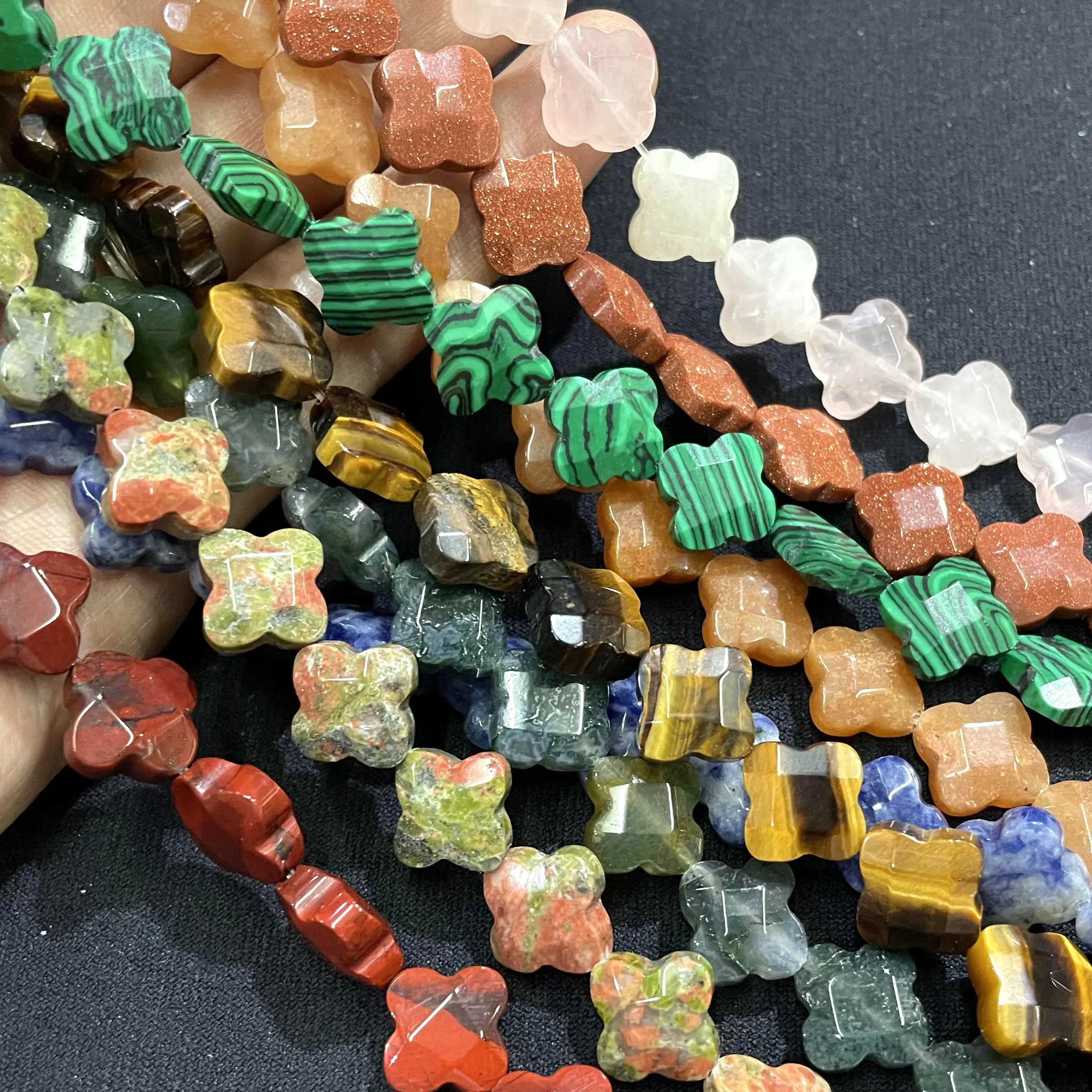 Faceted Natural Clover Tiger Eye Agates Chalcedony Quartz Stone Spacer Loose Beads Pendants Handmade For Charm Jewelry Making