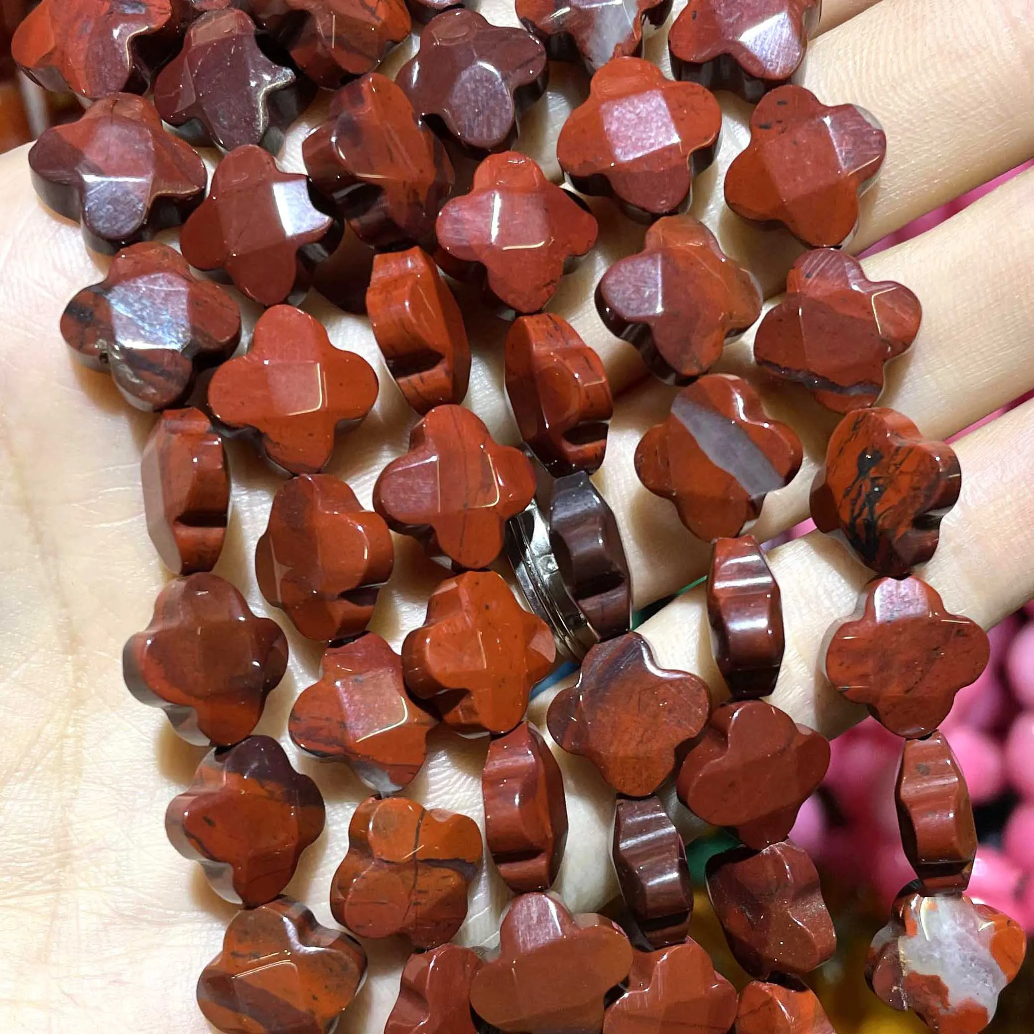Faceted Natural Clover Tiger Eye Agates Chalcedony Quartz Stone Spacer Loose Beads Pendants Handmade For Charm Jewelry Making