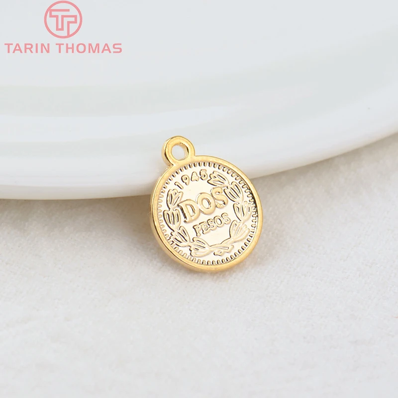 (833)10PCS 11x13.5MM Hole 1MM 24K Gold Color Brass Queen of England Coin Charms Pendants Diy Jewelry Findings Accessories