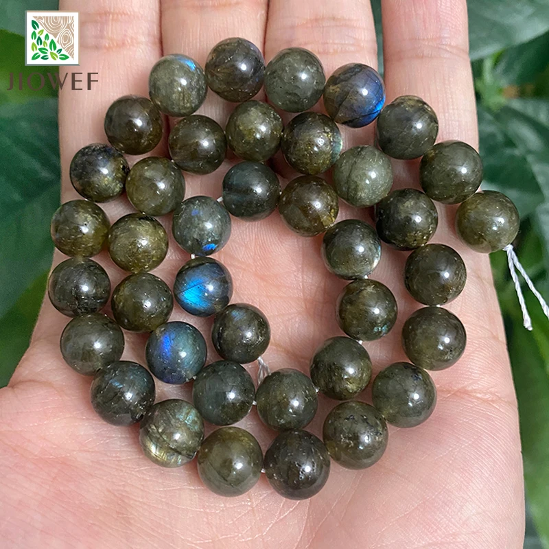 Smooth Natural Green Labradorite Round Loose Beads For Making Jewelry DIY Bracelet Ear Studs Accessories 15'' Inch 4/6/8/10/12mm