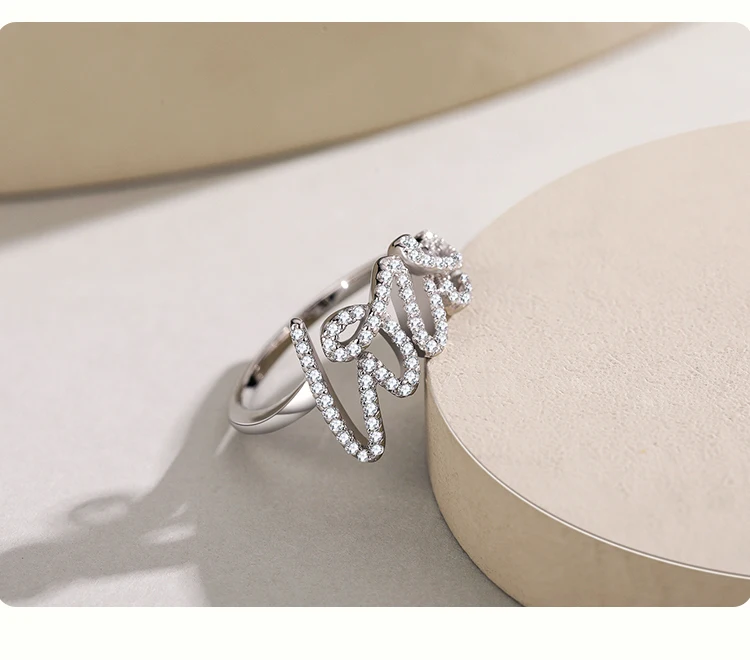 Ailmay Fashion 925 Sterling Silver Clear Zircon Romantic LOVE Finger Ring For Women Wedding Statement Fine Silver Jewelry