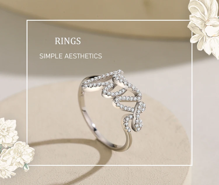 Ailmay Fashion 925 Sterling Silver Clear Zircon Romantic LOVE Finger Ring For Women Wedding Statement Fine Silver Jewelry